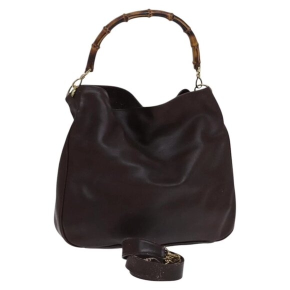Gucci Handbags - GUCCI Bamboo Hand Bag Leather 2way Brown Gold 001 1705 1577 Auth 116781